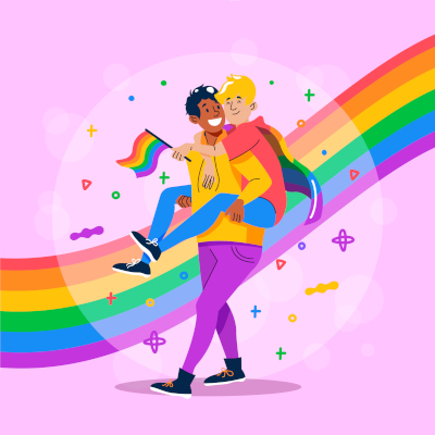 casal homoafetivo comemorando o orgulho